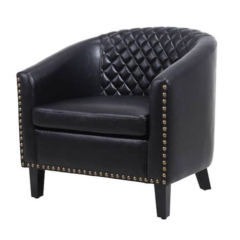 Benjara Black Leather Accent Chair With Nailhead Trim Bm The