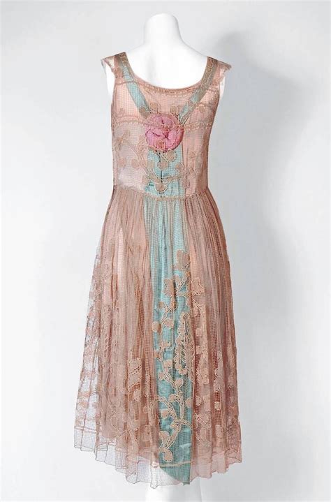 1920 S Callot Soeurs Lace Flapper Dress W Silk Rosettes Back