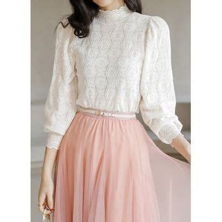 Styleonme Bishop Sleeve Full Lace Blouse YesStyle