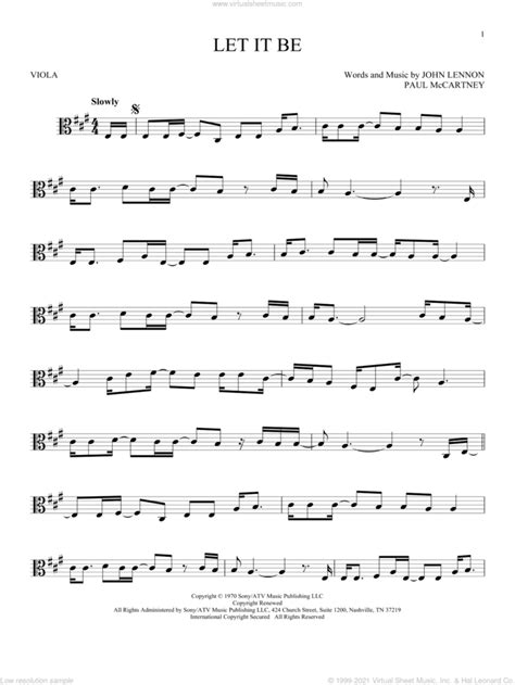 Let It Be Sheet Music For Viola Solo PDF Interactive