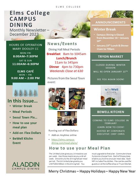 December Newsletter – Elms College | Aladdin Campus Dining