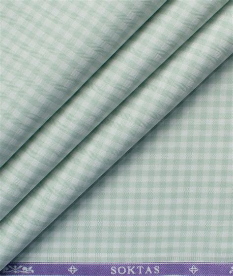 Soktas Men S Giza Cotton Checks Unstitched Shirting Fabric White Green