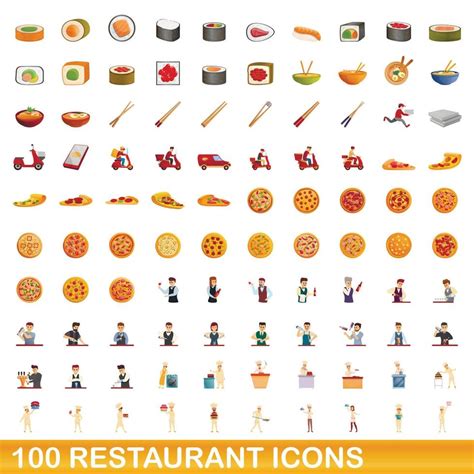 100 Restaurant Icons Set Cartoon Style 8984014 Vector Art At Vecteezy