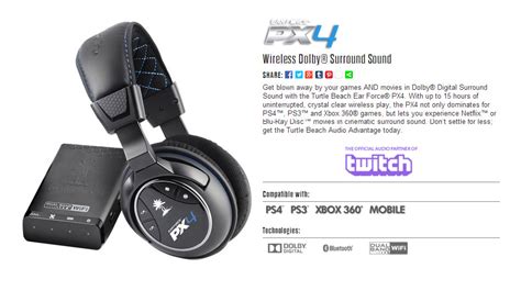 Buy Turtle Beach Ear Force Px4 Wireless Dolby Gaming Headset Tb 0410 Pc Case Gear Australia