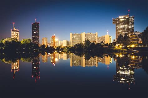 Premium Photo | Vienna skyline on the danube river at night