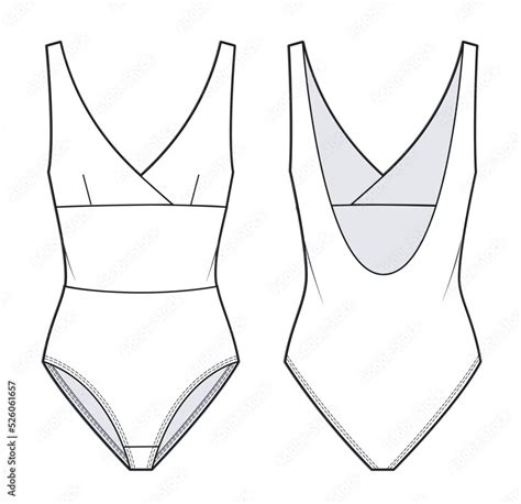 Womens Bodysuit Fashion Technical Drawing Template Swimsuit Technical