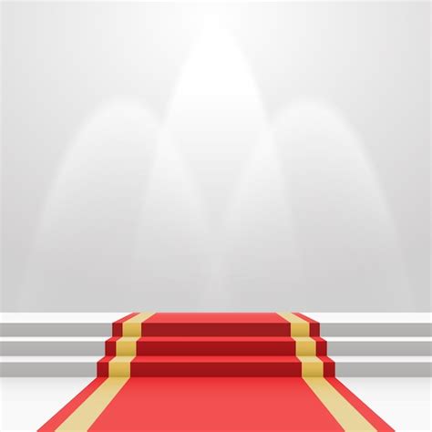 Premium Vector Red Carpet On Stairs Empty White Illuminated Podium