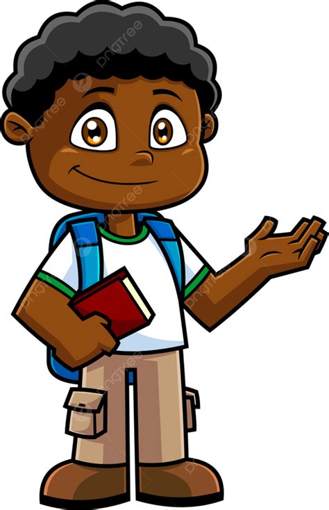 Gambar Karakter Kartun Anak Sekolah Afrika Amerika Dengan Buku Teks