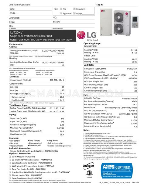 LG LUU428HV Submittal