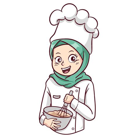 Premium Vector Vector Cute And Kawaii Muslim Female Chef Wearing