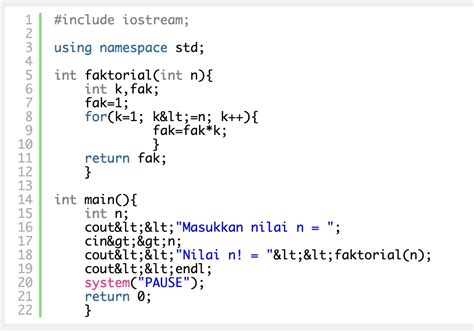 Algoritma Dan Program Mencari Nilai Faktorial Suatu Bilangan Dengan C