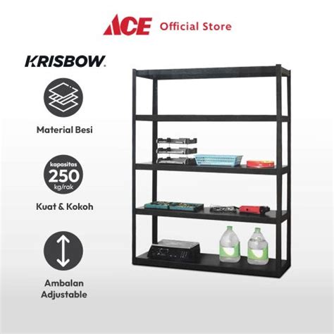 Jual Ace Krisbow 120X45X180 Cm Rak Besi 5 Tingkat Hitam Metal Rack