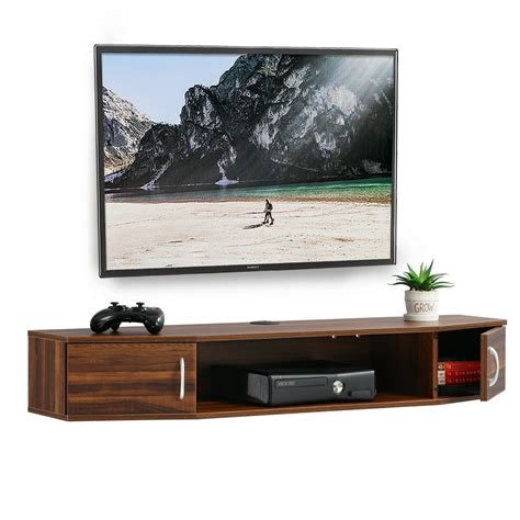 Fitueyes Floating Tv Stand Wall Mounted Entertainment Center Media Console Wood Wall Tv Shelf