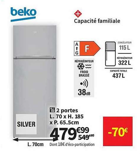 Promo 2 Portes L 70 X H 185 X P 65 5 Cm Beko Chez Conforama