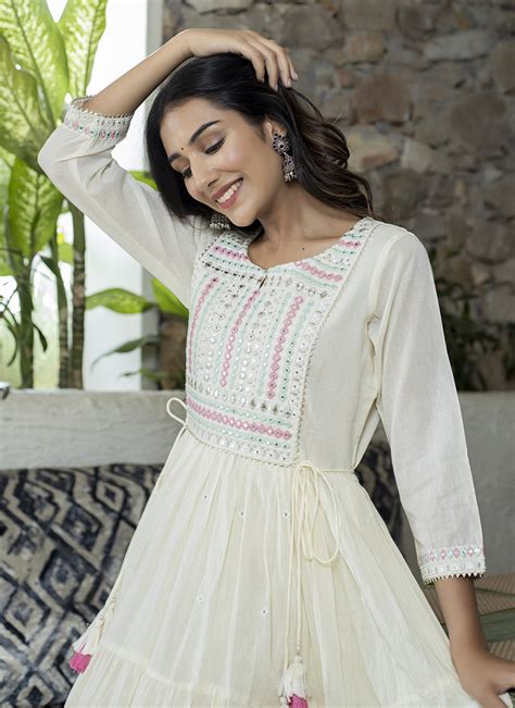 Buy Off White Cotton Gota Work Dress Party Wear Online At Best Price