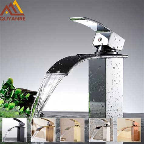 Quyanre Chrome Waterfall Basin Sink Faucet Antique Brass Waterfall