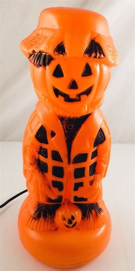 Vtg Halloween Pumpkin Scarecrow Plastic Blow Mold Electric Light Up