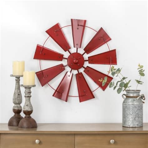 Glitzhome Rustic Farmhouse Round Metal Windmill Wall Decor Country Farm Home Decoration 22