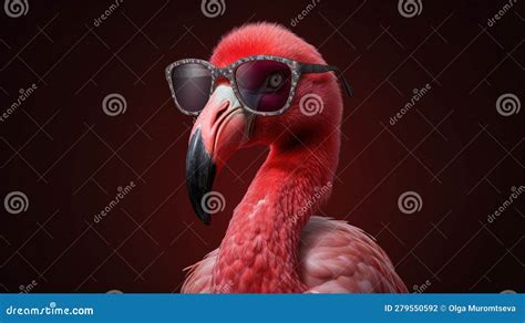 A Pink Flamingo Wearing Sunglasses Generative Ai Stock Illustration