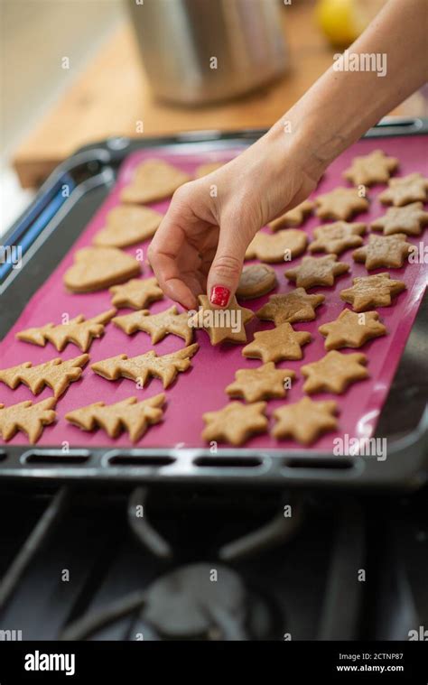 Vue à Angle Bas Dune Femme Plaçant Des Biscuits En Forme De Vacances