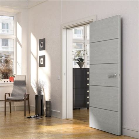 Deanta Internal Light Grey Ash FD60 Fire Flush Door With Dark Grey Ash