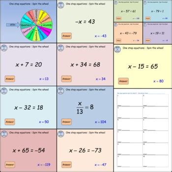 One Step Equations Spin The Wheel X Game Editable By Mathnohow