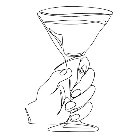 Premium Vector Hand Holding Martini Glass Cocktail One Line Drawing Continuous Modern Illustration