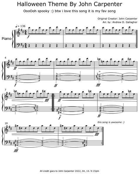 Halloween Theme By John Carpenter Sheet Music For Piano