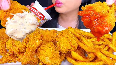 Asmr Popeyes Fried Chicken Nuggets And Fries Crunchy Eating Sounds