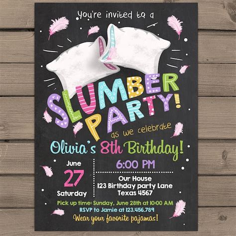 Slumber Party Invitation Pajamas Birthday Invite Girl Party