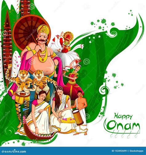 Vector Illustration Of Happy Onam Festival Background Of Kerala Stock