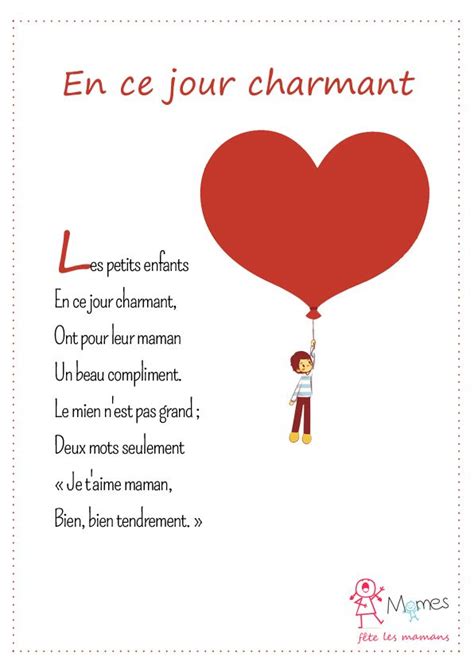 En ce jour charmant Poème fête des mères Poeme pour enfant Fete des