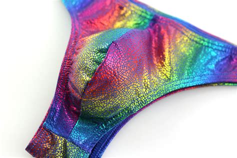 Mens Sexy Stripe Rainbow Panties Low Rise G String Thongs Bikini Briefs