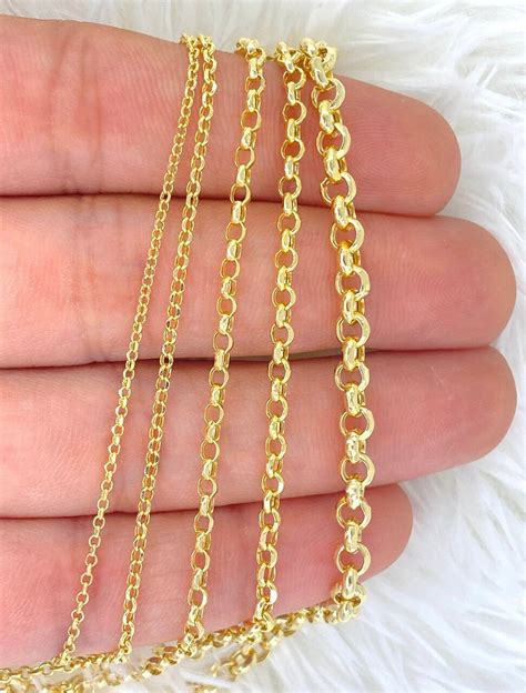 Solid K Gold Rolo Cable Chain Diamond Cut Genuine K Gold Rolo