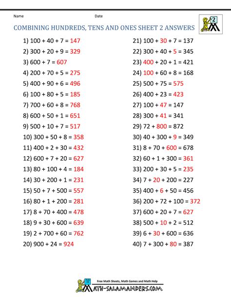 Second Grade Place Value Worksheets