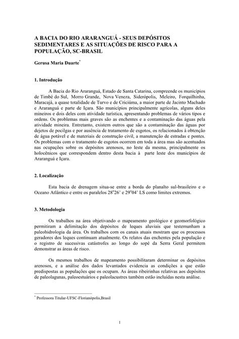 A Bacia Do Rio Ararangu Seus Dep Sitos Sedimentares E As Situa Es