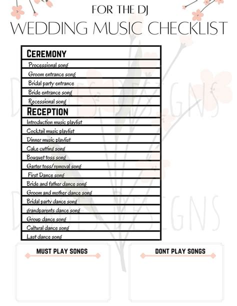 Wedding Music Checklist Template Wedding Planning Wedding