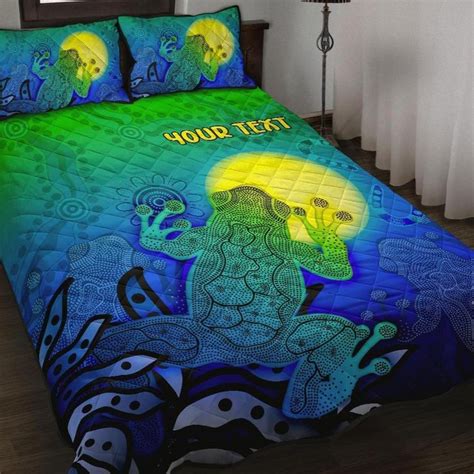 Aio Pride Custom Text Aboriginal Quilt Bed Set Indigenous Frog Blue