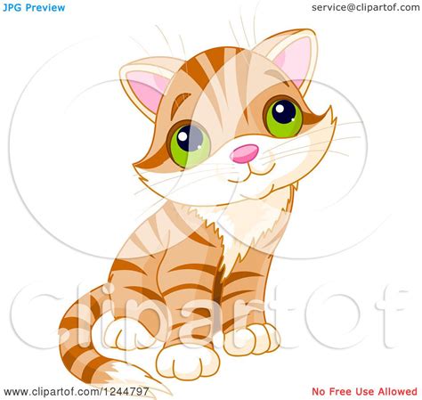 Clipart Of A Cute Ginger Tabby Cat Kitten Sitting And Looking Up