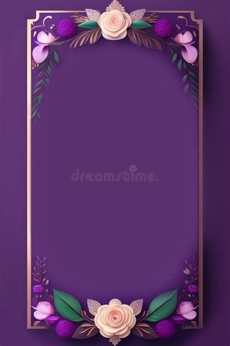 Creative Purple Empty Card Template Beautiful Flowers Border Style