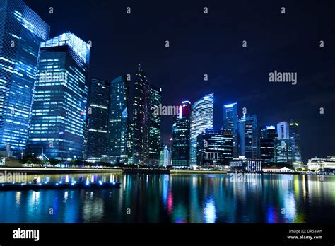 Singapore City Skyline At Night Marina Bay Stock Photo Alamy