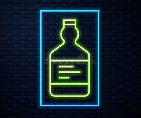 Glowing Neon Line Tequila Bottle Icon Isolated On Brick Wall Background