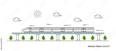 Maglev rail train vector illustration. Electric fast train line art ...