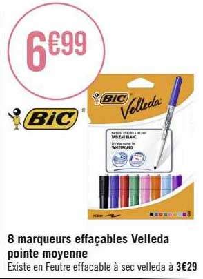 Promo 8 Marqueurs Effaçables Velleda Pointe Moyenne Bic chez Géant