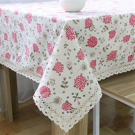 Linen Cotton Lace Cloth Tablecloth Rectangular Floral Vintage