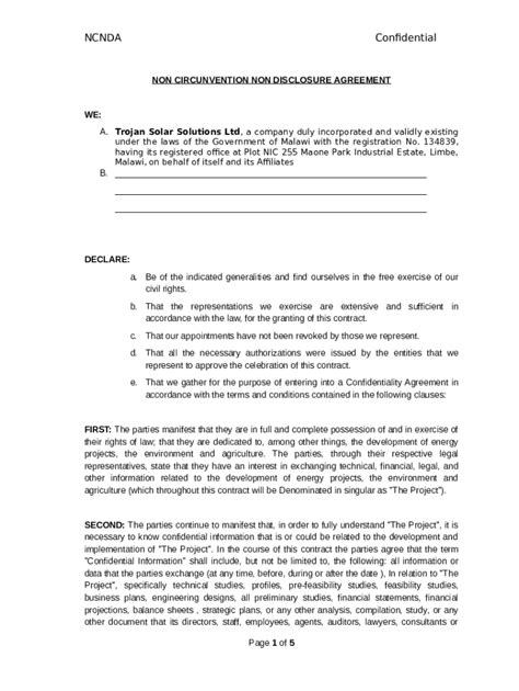 Ncnda Mutual Nondisclosure Agreement Doc Template Pdffiller