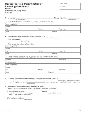 Fillable Online Request To File A Determination Of Parenting