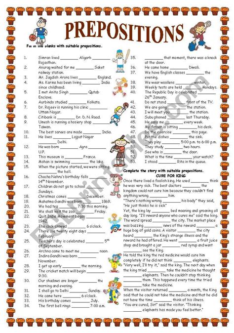 Prepositions With Key Esl Worksheet By Vikral