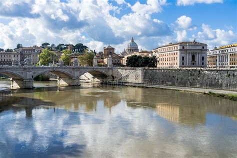 Rome Along The Tevere Riverside On Background Vatican City Stock