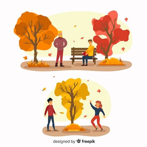 Free Vector People In The Autumn Park